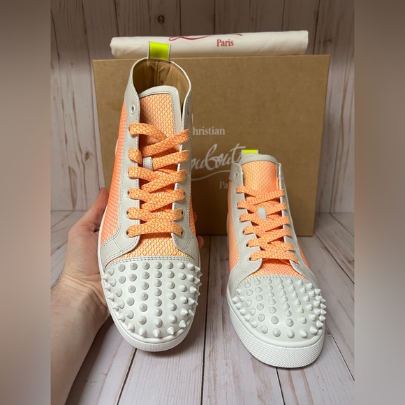 Christian Louboutin Fun Lou Spikes High Top Sneaker White/Yellow Sz 42 / 9 - Picture 6 of 14